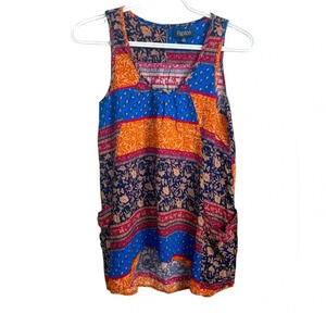 Papillon Lightweight Sleeveless Airy  Colourful Smock Top w Pockets Size S